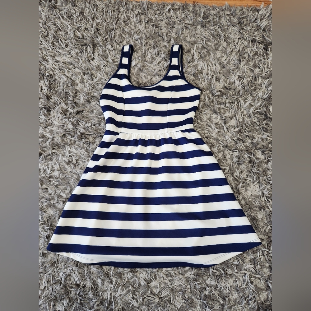 White and Navy Striped Skater Dress